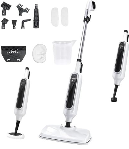 12-in-1 Steam Mop, Detachable Handheld Steam Cleaner for Home, 23FT Cord, 3 Steam Modes & LED Display, Steam Mops for Floor Cleaning, Bathroom, Windows, Sofas, Clothes, Tile Grout, Carpets, Furniture