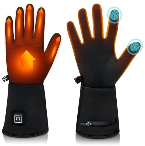 seenlast Gants Chauffants Homme Femme, Gants Chauffants Fins avec Batterie 7,4V 2200mAh Rechargeable, 3 Températures Réglables, Écran Tactile, Heated Gloves Chauffe Mains pour Ski Moto Randonnée