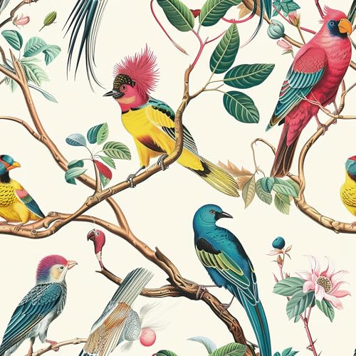 ANLIKY-Pro Papier peint autocollant, motif perroquet d'oriole, Peler et Coller, Papier Contact, moineau cime d'arbre, feuille décorative amovible pour meubles d'armoire, 44X300CM
