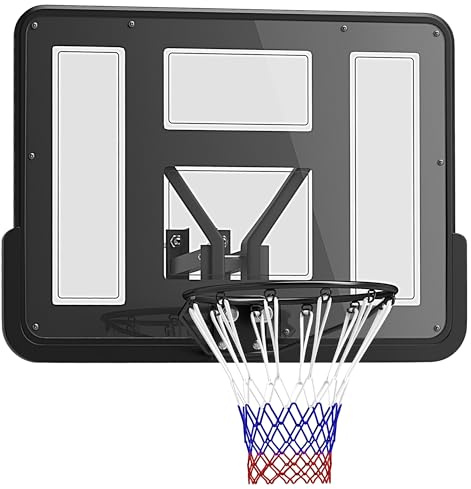 SPORTNOW Canasta de Baloncesto de Pared, Tablero de Baloncesto para Interior y Exterior, con Panel Irrompible de 110x75 cm y Red Resistente a Desgarros, para Adultos y Niños, Negro