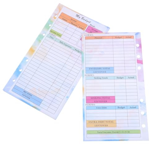 HONMEET Recharges Budget A6 14 Feuilles Perforées 6 Anneaux Papier Épais Dégradé Couleurs Planification Financière Bureau et Personnel