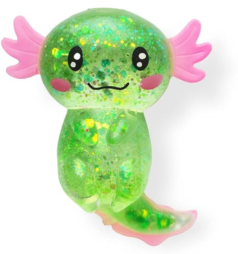 Axolotl Squishy Stress Relief Toy Glitter Fidget Toys Cute Malt Sugar Axolotl Toy Fidget Toys Adults Fidget Toy for Kids Youth Adult, Party Favors Anxiety Relief Squishy Toys(Green)