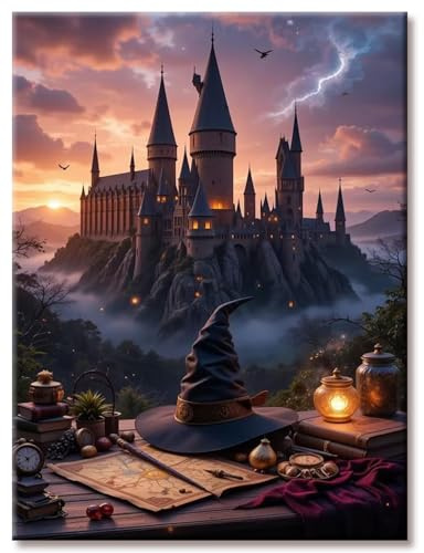 AG.AIIEU Diamond Painting Magie Schloss, 5D Diamant Painting Bilder, DIY Diamond Painting Erwachsene und Kinder, Mosaikherstellung Bastelset für Haus Wand Dekoration 30×40cm
