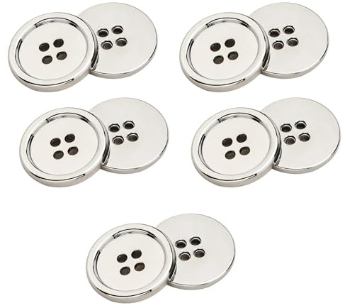 10pcs Metal Sewing Button, 15mm 4-Hole Round Suit Shirts Coats Clothes Sewing Buttons for Decoration Craft, Silver