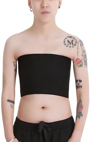 BaronHong Tomboy Trans Lesbian Strapless Plus Size Chest Binder Top with 20 CM Elastic Band(Black,S)