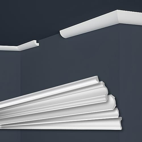 Marbet, listelli da soffitto in polistirene XPS, modanature in stucco di alta qualità, leggeri e robusti, dal design moderno (confezione risparmio da 50 metri, E-01, 22x22 mm), listello decorativo