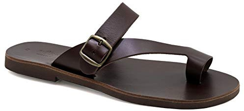 45 Braun Emmanuela Griechische Leder Zehenring Sandalen für Herren, hochwertige handgefertigte Herrensandalen mit verstellbarem Schnallenriemen, Herren Riemchen Sommerschuhe