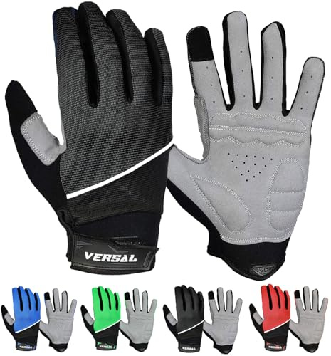 VERSAL Full Finger Cycling Gloves Gel Padded Mountain Bike Gloves Touchscreen Breathable MTB Gloves Bicycle Biking Riding Gloves for Men/Women (XL, Black)