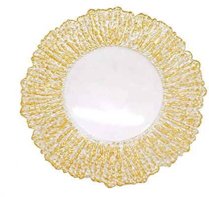 Trimming Shop Assiettes de présentation décoratives pour fêtes, Assiettes en Verre craquelé doré pour décoration de Table, 33 cm, 1 pièce