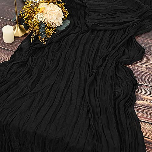 2 Stück Seihtuch-Tischläufer Schwarz,90 x 300 cm Schwarz Rustikaler Gaze-Stoff Boho-Tischläufer Käsetuch Cheesecloth Tischläufer Hochzeit Tischdecke für Hochzeitsfeier Brautparty Tischdekoration