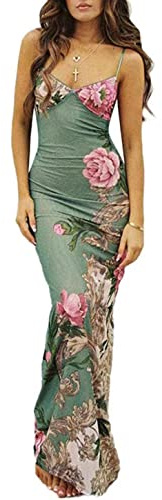 ABINGOO Women Vintage Spaghetti Strap Maxi Dress Sexy Low Cut Backless Floral Satin Slip Long Dress Y2k Cami Bodycon Dresses 8-Green Floral S