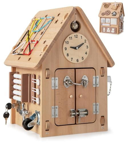 RELAX4LIFE Juegos Montessori Busy House, Caseta de actividades ocupada Montessori para niños, juguete sensorial y educativo para 1/2/3/4/5 años