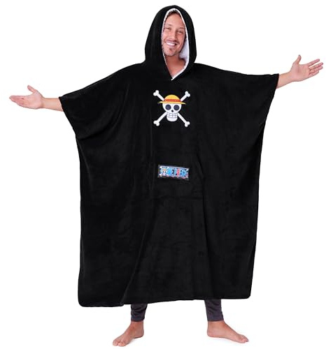 One Piece Pull Plaid Homme Sweat Oversize en Polaire Poncho Polaire Homme Cadeau Anime Manga Taille Unique Adulte Ado