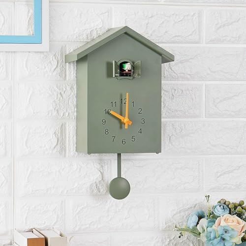 SPORTARC 1401093733 Orologio a cucù vintage con pendolo, voce di chiamata, casa degli uccelli, decorazione da parete per casa, soggiorno, ufficio (verde)