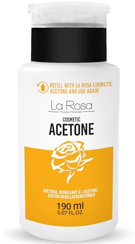 LaRosa SOLVENTE per unghie ACETONE 190ml in flacone con pompa - 100% di qualità superiore, levasmalto, Rimuove tutti smalti per unghie, le unghie in gel, la colla per unghie, le unghie acriliche
