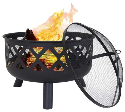Fire pit for Outdoor, Garden, Patio Portable FirePit Lightweight with Geometric Design Painted Steel Fire Poker & Mesh Fire Pit Guard Included, Use Wood burner or Charcoal to Fuel Lelant Firepit