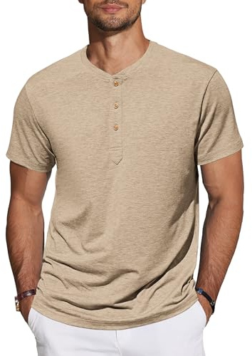 TARAINYA Henley Camisetas Hombre Algodón Manga Corta Verano M-4XL | 95% Algodón 5% Elastano, Lisa, con 3 Botones, Regular-Fit, T-shirt Diario/Oficio/Playa
