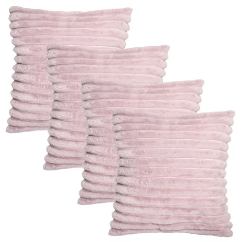 OHS Cushion Covers Pack of 4 Faux Fur Thick Ribbed Cushion Covers, Super Soft Cosy Calming Lilac Shade Ribbed Design Pillowcases For Sofa Bed Livingroom, Lilac-45x45