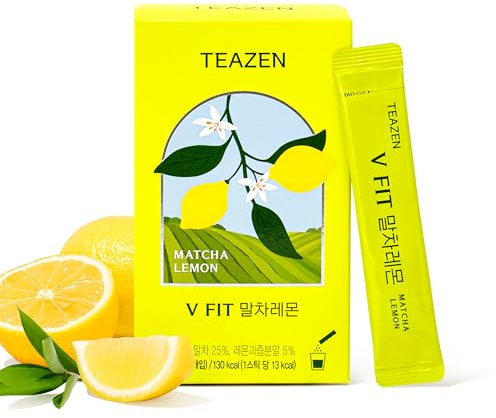 TEAZEN - V Fit Matcha Citron – Boisson instantanée au thé vert – 10 sachets – Sans sucre, végétalien, faible en calories – Mélange japonais de matcha et de citron pour l'énergie et le métabolisme