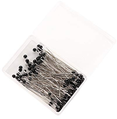 100 alfileres de costura, cabeza de cristal, 0,6 mm con extremos afilados para acolchado y tejido, alfileres de seguridad (cabezas de colores de 3 mm) (negro)