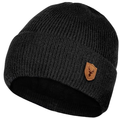Omtofo Herr vinter varm unisex vintermössa stickad mössa stretchig mjuk ullmössa med manschetter och tjockt varmt foder present för flickvän män kvinnor