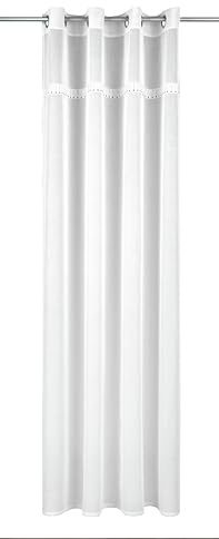 Sehlbach Rideau prêt à Poser avec œillets, Étamine avec Strass adhésifs, Blanc, 135 x 245 cm, Rideaux, Aspect élégant, Touche Glamour, Légèreté aérienne, Pose sans Effort
