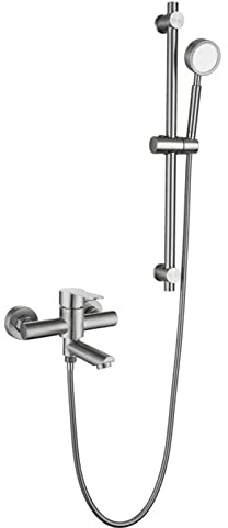 IUokLU Rubinetto per Vasca da Bagno in Acciaio Inox Nichel Spazzolato Miscelatore per Vasca da Bagno con Maniglia Singola doccetta ad Alta Pressione sollevabile e,