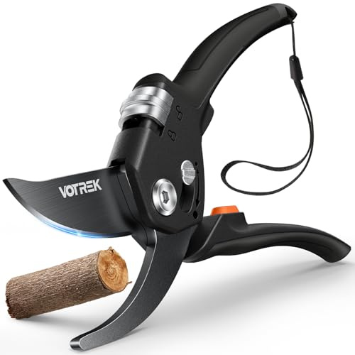 VOTREK 8,5 Bypass Gartenschere, für frische Zweige und Pflanzen, stufenlose Grifföffnung | interne Feder | Teflon-Coating SK5-Stahl, Rosenschere Profi, Rebschere, Baumschere, 【Mit Armband】【Geschenko】