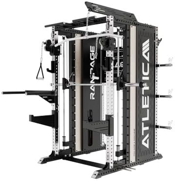 ATELTICA Rampage | Premium kraftstation | High-end multipress med 75 x 75 mm uppgradering av rostfritt stål, Smith Machine, funktionell tränare med 2 x 90 kg & förvaringssystem