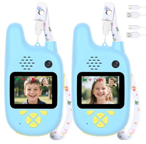 Mafiti Video Walkie Talkies for Kids with Dual Camera,2 Pack Rechargeable Kids Walkie Talkies Toys Gift for 3-9 Year Boys Girls,Support Photo Capture Voice Chat Features(Blue+Blue)