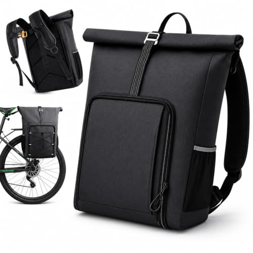AUMTISC Sacoche Vélo Porte Bagages 3 en 1, Sac à Dos Vélo Étanche 28L pour Homme et Femme, Sacoche Ordinateur Portable avec Bandoulière Amovible, Idéal pour Trajet Quotidien, Cyclisme et Randonnée