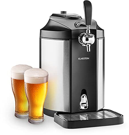 KLARSTEIN Skal - Tireuse à bière, Machine à bière, Appareil à bière, Adapté pour fûts de 5 litres, Système de cartouches CO2 à pression, 3 cartouches CO2 incluses, Écran LED, Silencieux, Argent