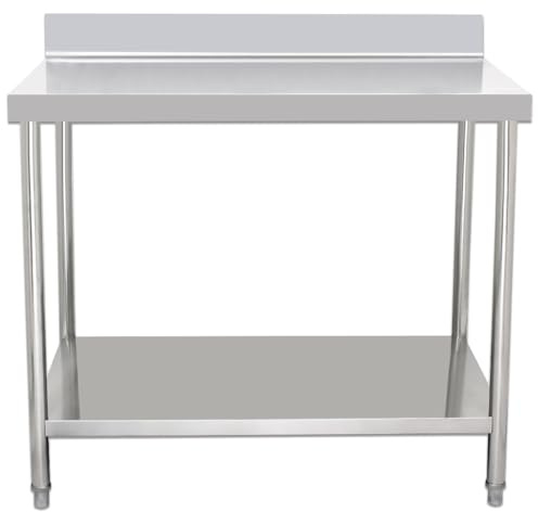Beeketal 'BA100A' Gastro Edelstahl Arbeitstisch 100 x 60 cm mit Aufkantung, Tisch bis 100 kg belastbar, Profi Gastro Küchentisch mit großer Ablagefläche und justierbaren Füßen