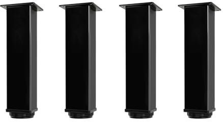 QLLY 8 inch Square Adjustable Metal Furniture Legs, Heavy Duty Black Cabinet Feet with Leveling Pads, Set of 4 for Sofa, Couch, Ottoman, Cabinet and Shelf Replacement