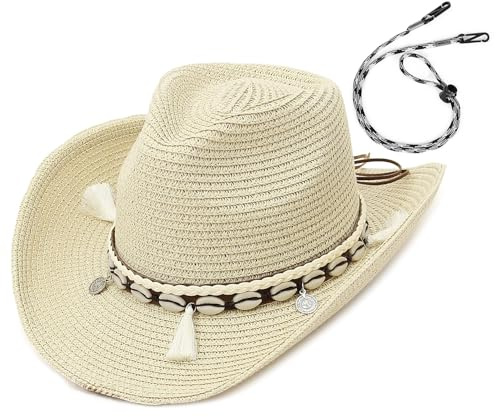 GEMVIE Stråhattar för kvinnor Solhatt Solhatt Strandhatt med skalband + UPF50 Justerbar och packbar sommar Fedora Trilby-hatt för kvinnor