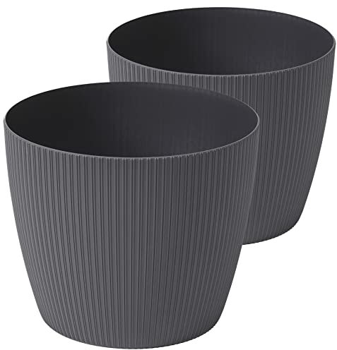 Tymar Blumentopf, 2er-Pack, Runde Form, Übertopf ((2pack) Anthrazit, ø 25,5 cm)