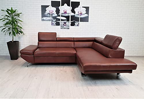 Quattro Meble Echtleder Ecksofa Varsovia 245 x 210 cm Sofa Couch mit Kopfstützen Echt Leder Eck Couch Leder Granada Cognac (245 X 210 cm Ecke Rechts)