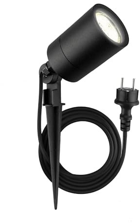 Ledvion IP65, Faretti da Esterno con Picchetto, Attacco GU10, Cavo con Spina 2 Metri, Nero