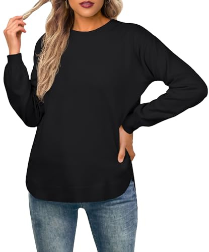 GRECERELLE Jersey de manga larga para mujer, ligero, cuello redondo, informal, de punto suave, 01 Negro, L
