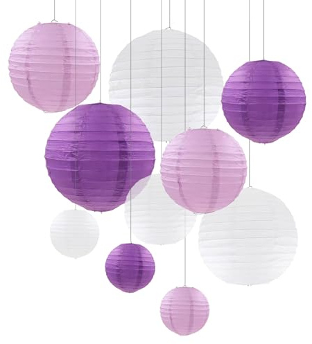 ZYOOO 10pcs Paper Lanterns,10/15/20/25cm Round Hanging Paper Lanterns Decoration for Wedding,Graduation,Anniversary,Birthday Party,Home Decoration(Purple)