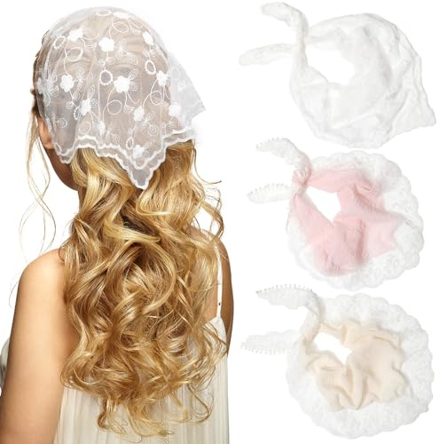 WELROG 3 PCS Hair Scarf, Hair Bandanas Chiffon Head Kerchief, Vintage Knitted Headband for Women, Headwrap for Girls