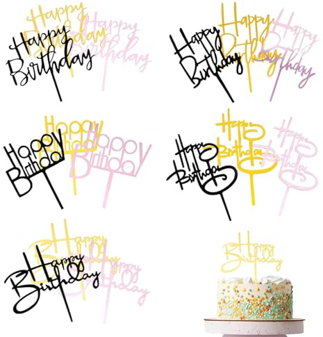 15 Pièces Happy Birthday Decoration Gateau Accessoires de Pâtisserie Dorés Acrylique Décorations acrylique Glitter Cupcake Topper Pour Décoration de Gâteaux (Joyeuse anniversaire15)