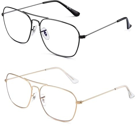 JM Lot de 2 Carre Lunettes de Lecture Homme Femme, Blocage de la Lumiere Bleue Monture Rectangle Lunettes de Vue Lunettes Loupe +1.00(Or et noir)