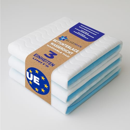 BLUZIMAN® Empapadores Cama Adultos, Empapadores Bebe Lavables Hecho en España, Protector Cama Certificado Oeko Tex Capa Seguridad Impermeable, Salvacamas Súper Absorbentes (135x90cm, Pack 3)