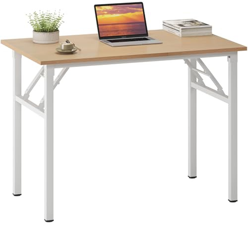sogesfurniture Compact Folding Table 80x40cm Computer Desk Office Desk Dinning Table Portable for Home Office,Picnic, Garden, Camping (Light Oak & White)