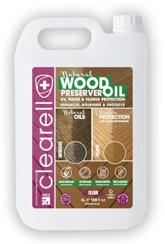 Clearell 5L | Wood Preserver Oil | Clear – Water, UV, Mould Protection for All Outdoor Wood - Natural Oil Sealer & Preserver for All Cedar, Decking, Fences, Sheds & Furniture - 5 litres