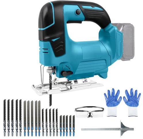 Cordless Jigsaw for Makita 18V Battery, Max Cutting Depth 135mm, Electric Jig Saw with 4 Orbital Settings, 20pcs Jigsaw Blades, -45° to +45° Bevel Cutting, Ideal for Wood Plastic Metal (Bare Tool)