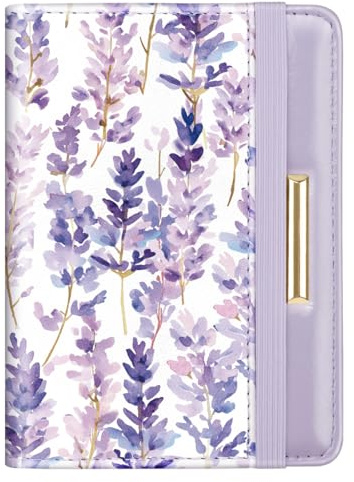 Passport Holder Cover Travel RFID Blocking Passport Cover Cute Flowers Passport Wallet with Elastic Band for Women, Lavender