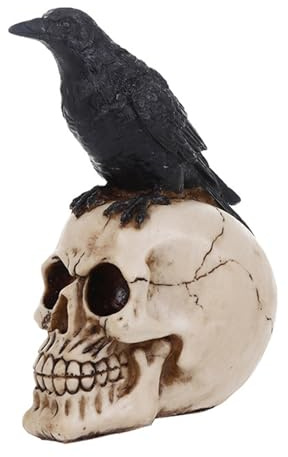 Generisch Estatua de esqueleto y esqueleto, decoración de Halloween, figura de pájaro sentado, decoración para cafeterías, oficinas, jardines y casas