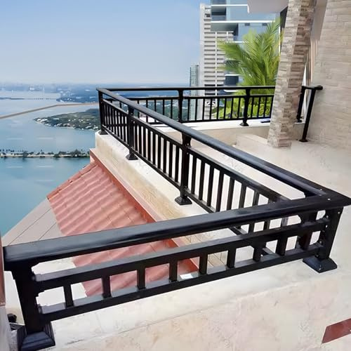 11.8 Black Galvanized Steel Outdoor Railing Kit - Heightened Deck & Porch Guard Rails with Balusters & ils for Steps, Balcony, Low Wall & Roof Parapet (L 60 cm/23.6 in)